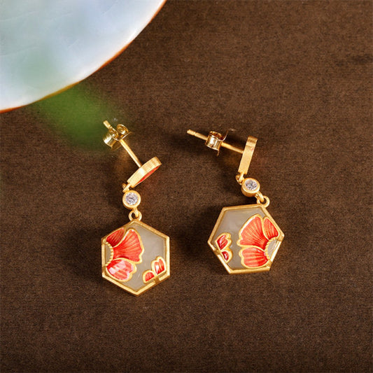 Luxury Gold Plated Flower White Jade Earrings