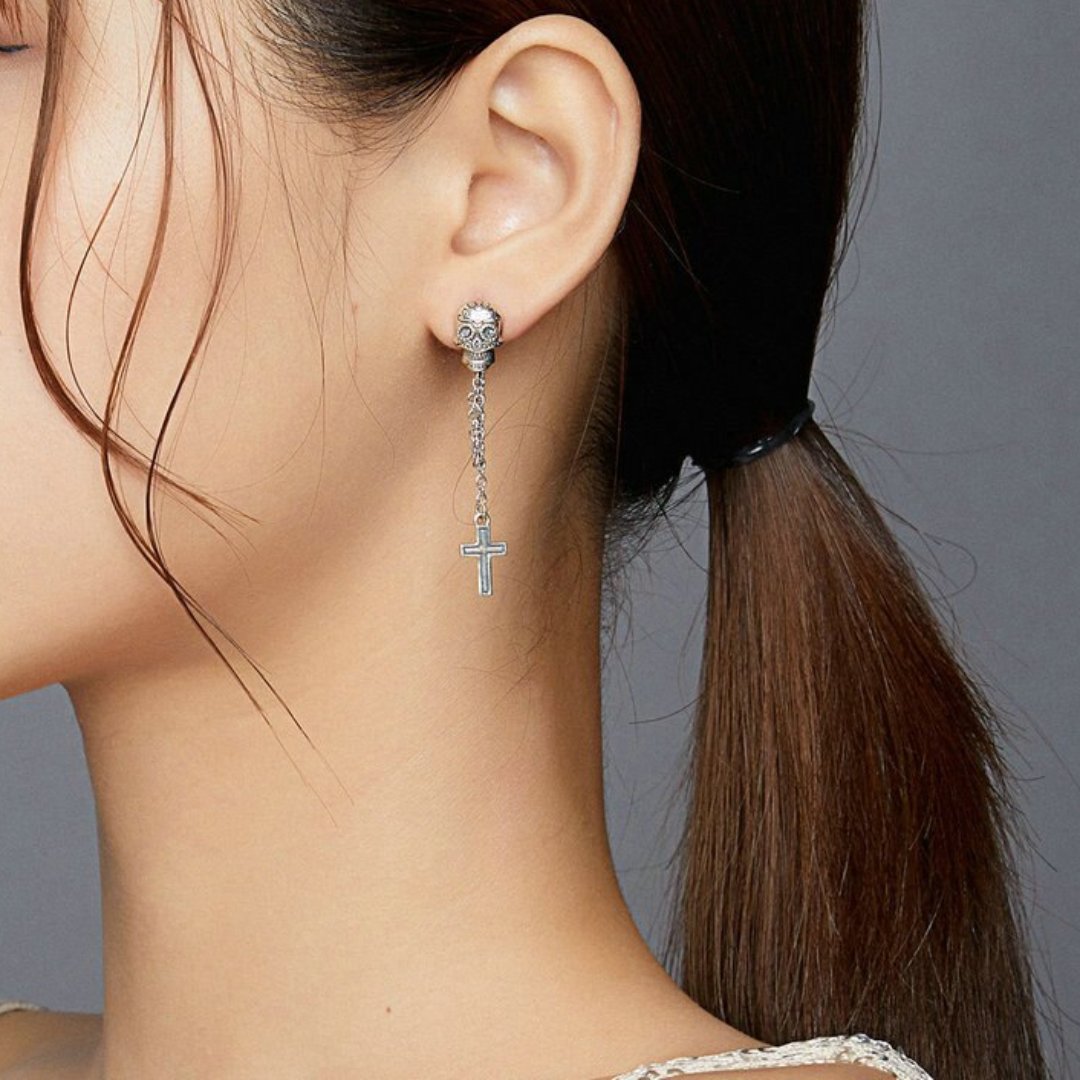 Skull Cross 925 Sterling Silver Earrings