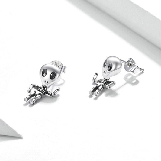 Verrückte Totenkopf 925 Sterling Silber Ohrringe