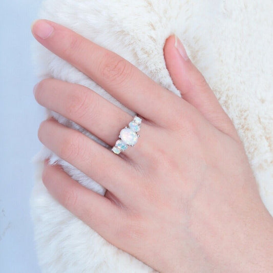 Spiritual White Fire Opal Silver Ring