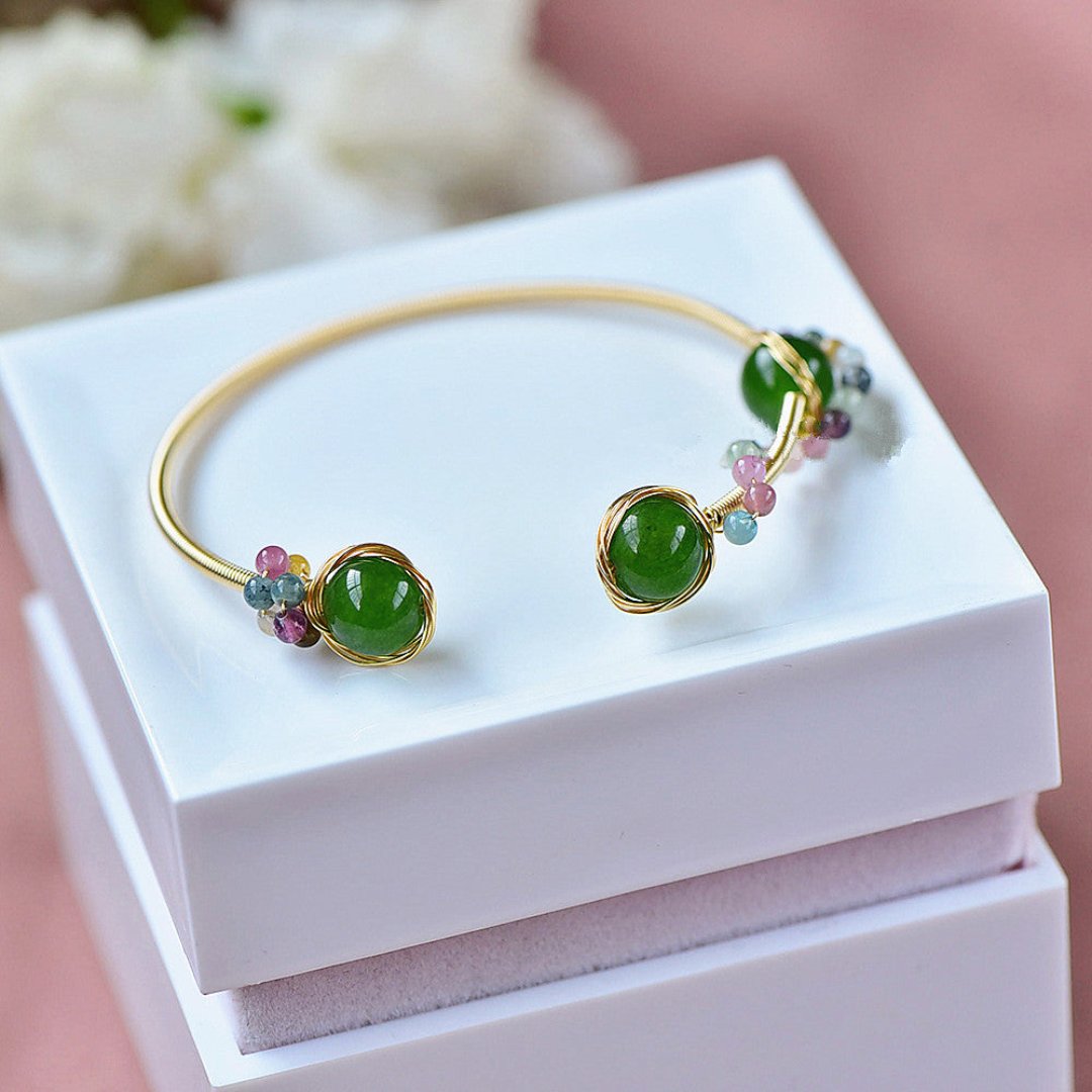 Elegant Tourmaline Chalcedony Bead Bracelet
