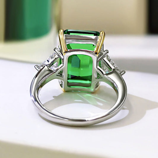 Luxury Emerald Sterling Silver Ring
