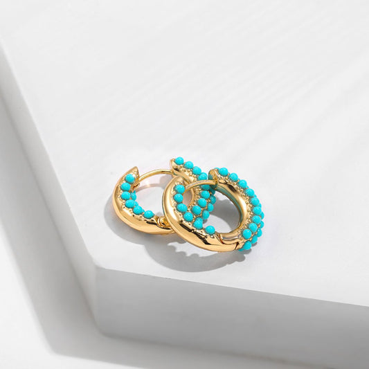 Elegant Turquoise Round Beads Hoop Earrings