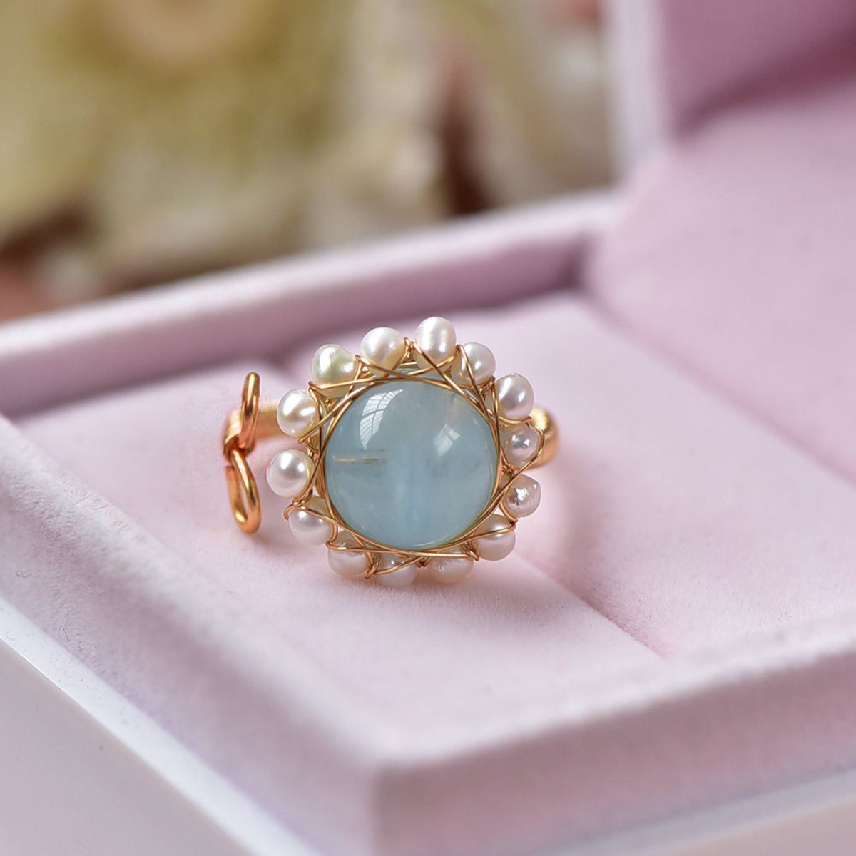 Vintage Aquamarine 14K Gold Plated Adjustable Ring