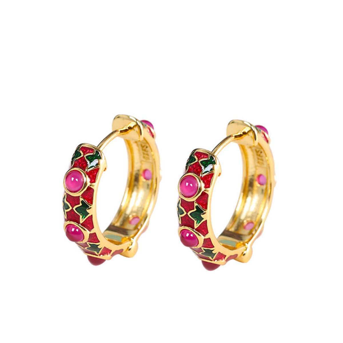 Elegant Red Corundum Gold Plated Earrings