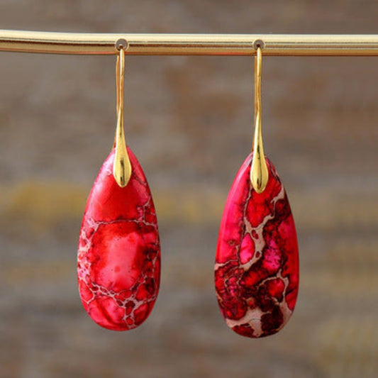 Natural Red Jasper Drop Earrings