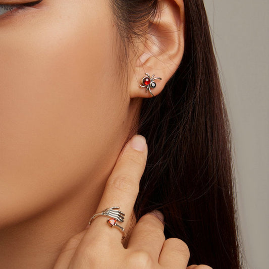 Black Red Spider Sterling Silver Earrings