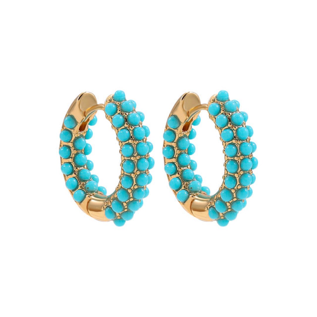 Elegant Turquoise Round Beads Hoop Earrings