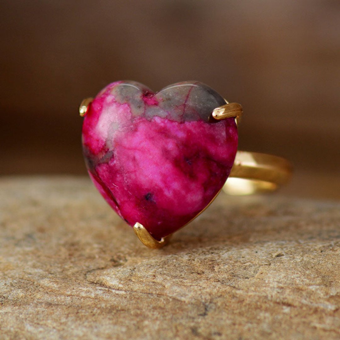 Spiritual Natural Stone Heart Adjustable Ring