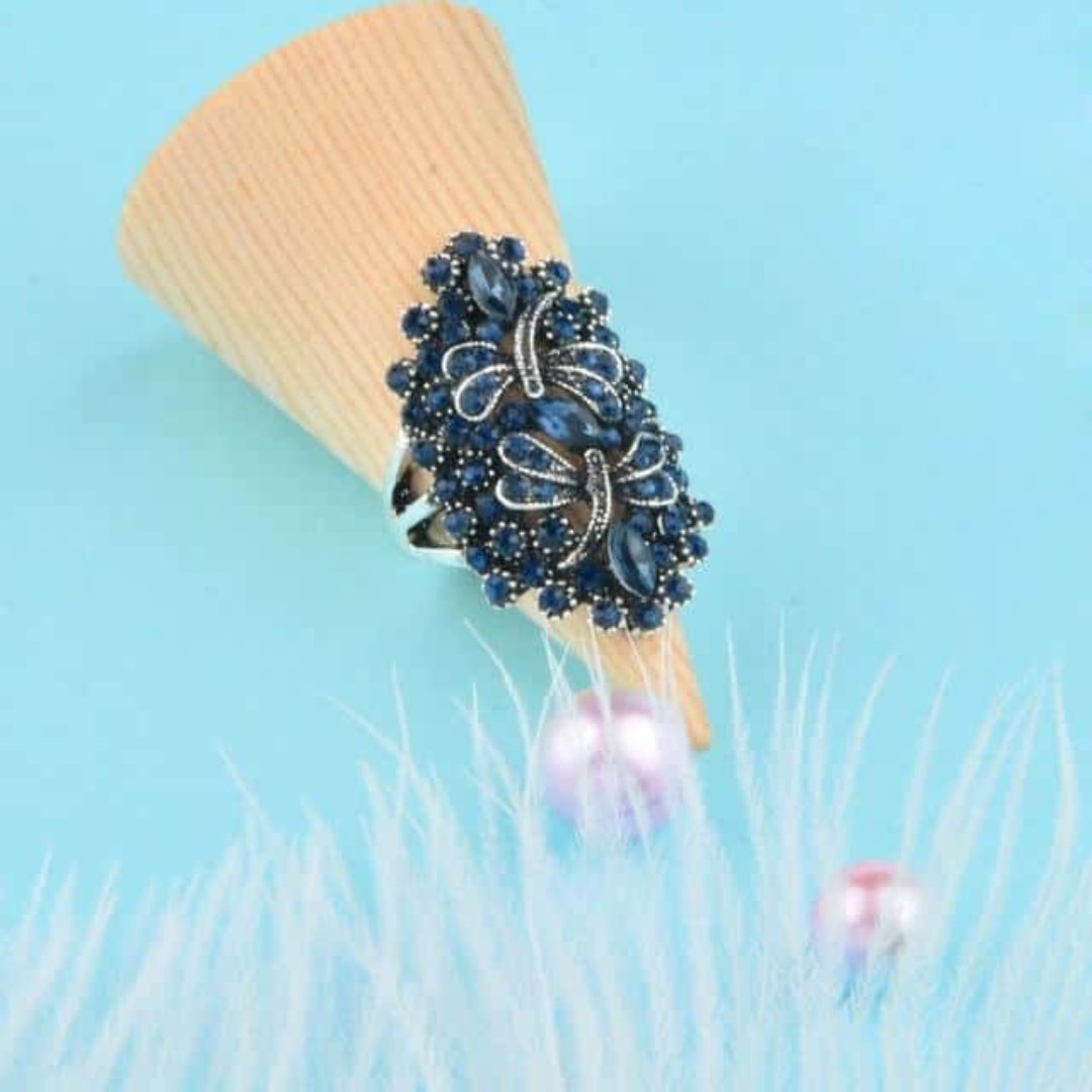Vintage Rhinestone Dragonfly Ring