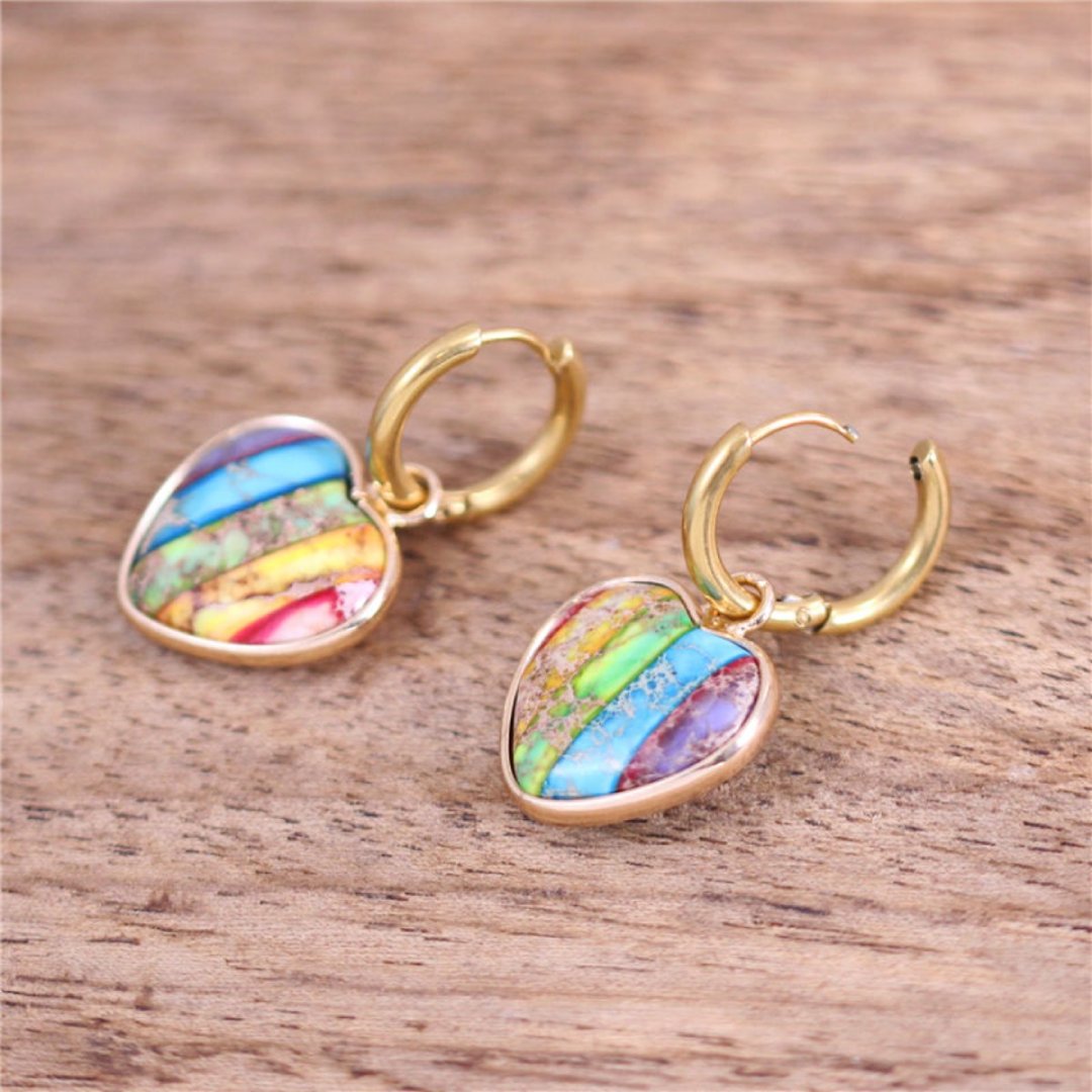 7 Chakra Herz Unisex Naturstein Ohrringe