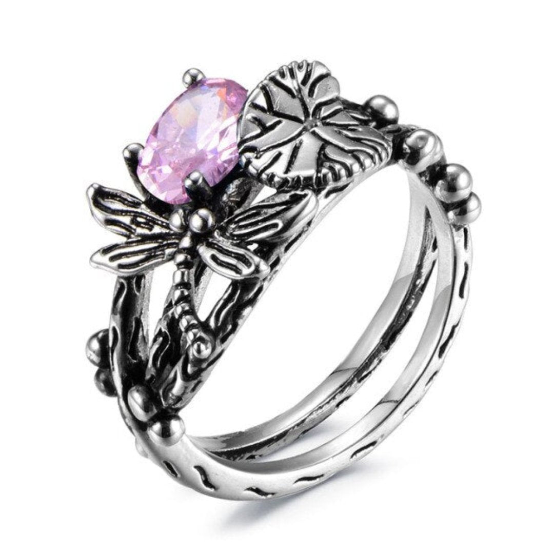 Dragonfly Gemstone Lotus Ring