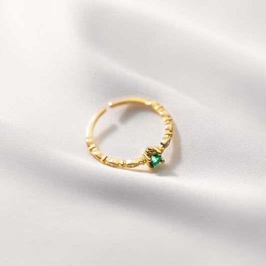Luxury Emerald Silver Adjustable Ring