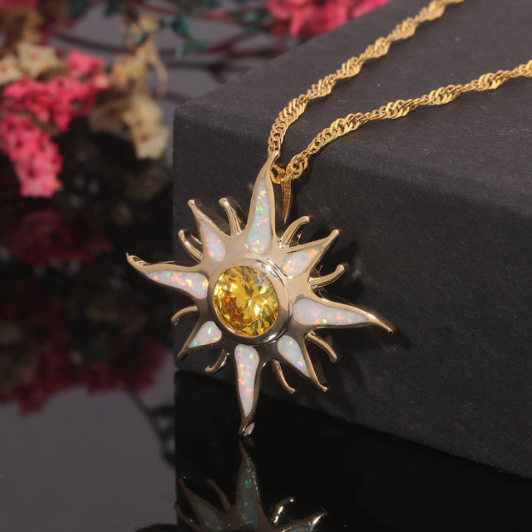 Sunstar Fire Opal Zirconia Gold Necklace