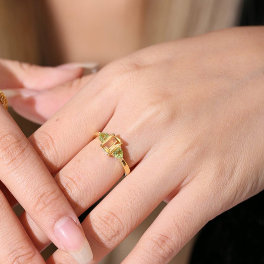 Luxury 14K Gold Plated Emerald Citrine Ring