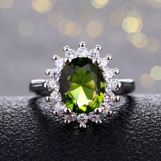 Flower Peridotite Sterling Silver Ring