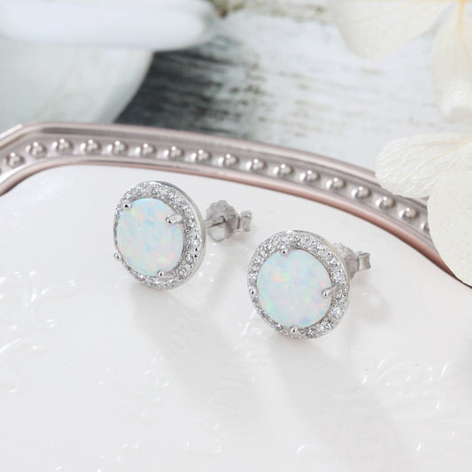 Elegant Circular Fire Opal Stud Earrings