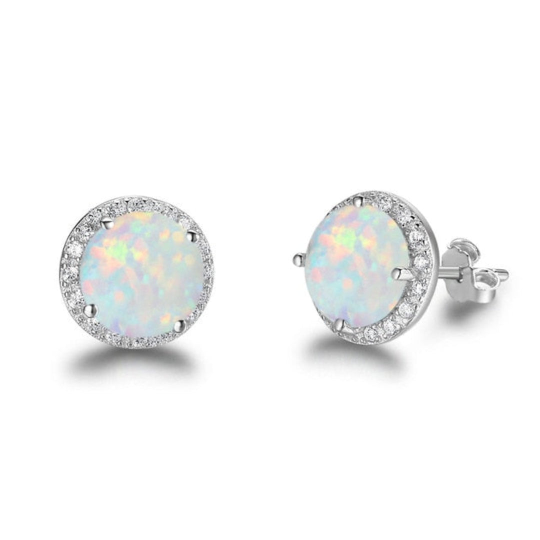 Elegant Circular Fire Opal Stud Earrings