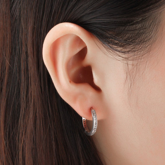 Shining Zirconia Silver Hoop Earrings