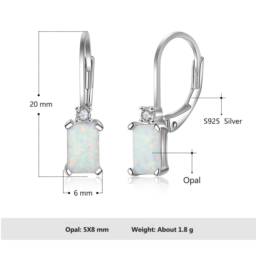 Geometric White Fire Opal Silver Earrings