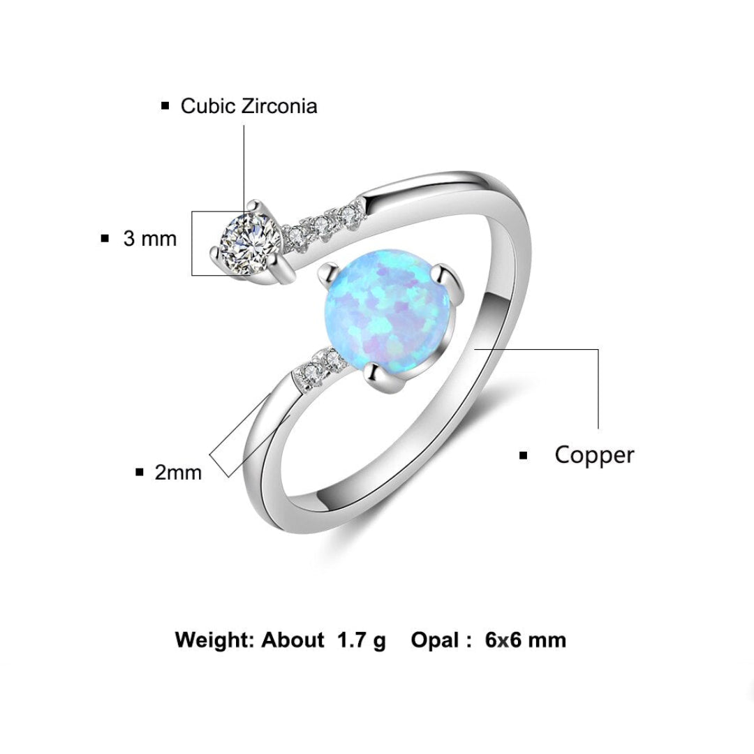 Schicker verstellbarer Ring aus Zirkonia und Feueropal