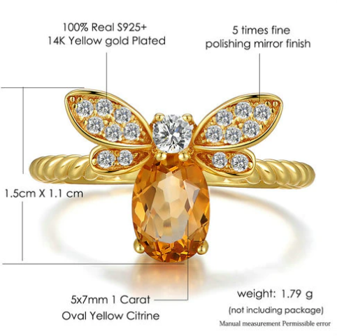 Spiritual Bee Citrine Gold Plated Ring