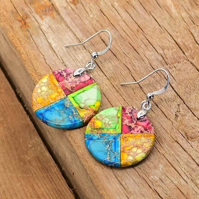 Splashy Circle Emperor Stone Earrings