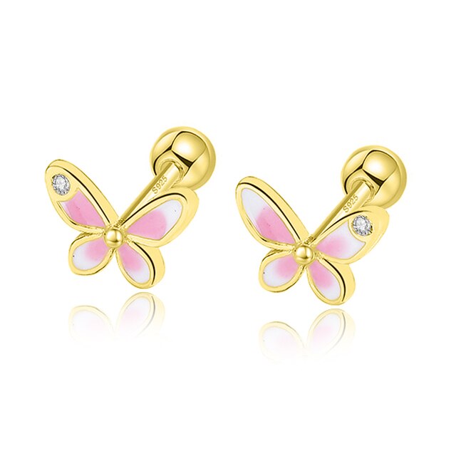 Pink Butterfly 925 Sterling Silver Stud Earrings