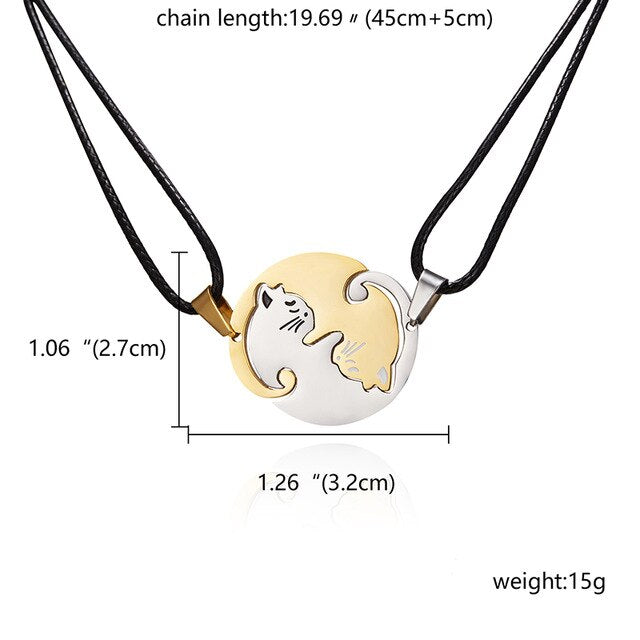 Yin Yang Cat Couple Necklace