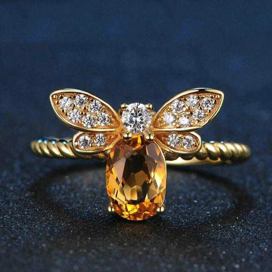 Spiritual Bee Citrine Gold Plated Ring