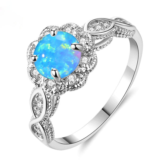Flower Blue Fire Opal Zirconia Ring