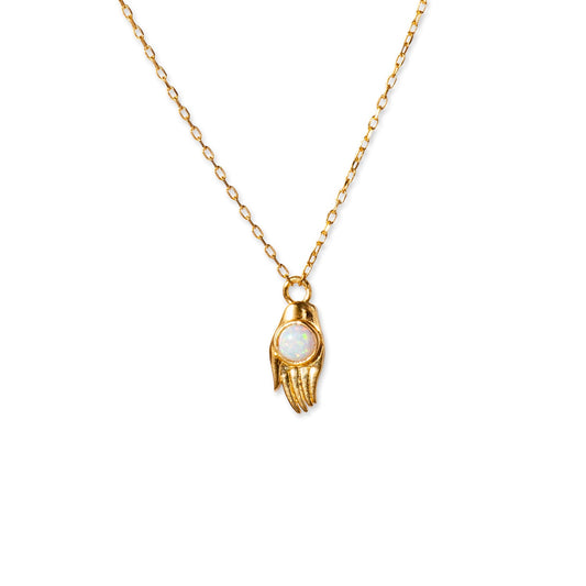 Hamsa-Opal-Halskette aus 24 Karat Gold
