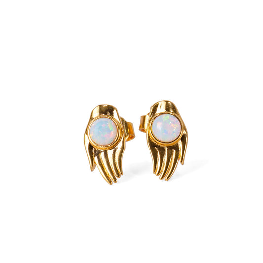 Hamsa Opal 24K Gold Earrings