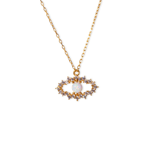 Halskette mit Opal und bösem Blick aus 24 Karat Gold