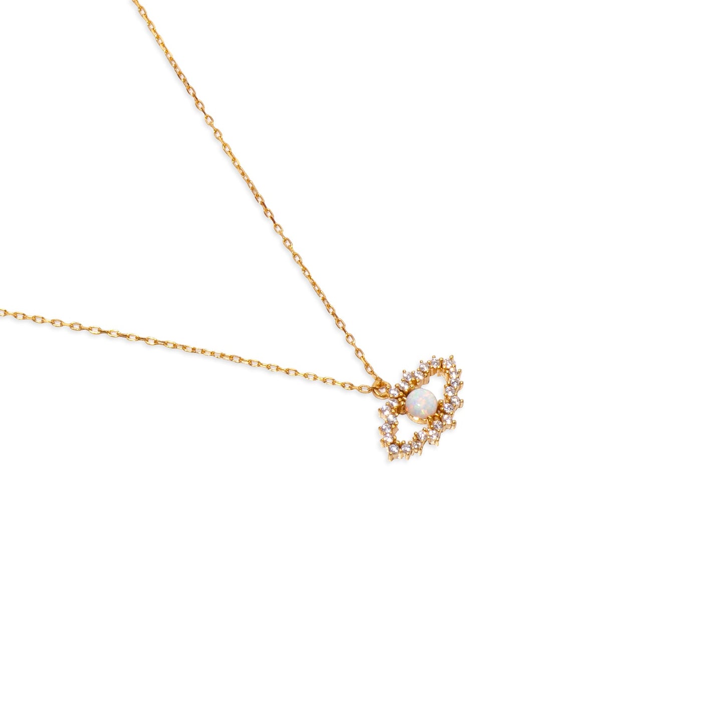 Halskette mit Opal und bösem Blick aus 24 Karat Gold