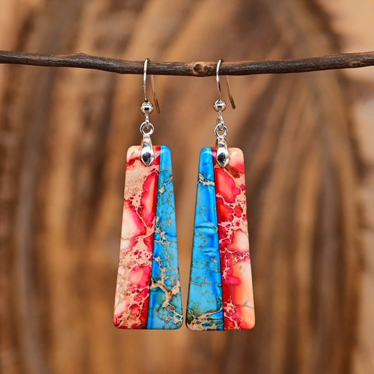 Cardinal Tetra Emperor Stone Trapezoidal Earrings