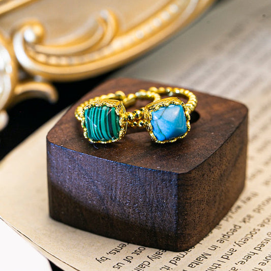 Elegant Malachite & Turquoise 925 Silver Rings