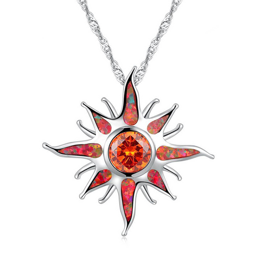 Sunstar Fire Opal Garnet Silver Necklace