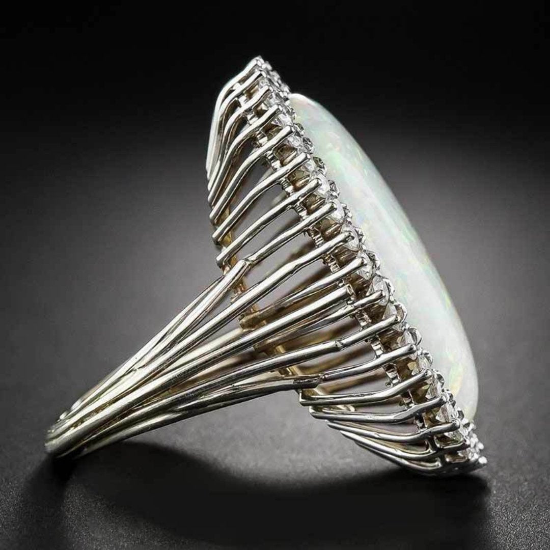 Charming White Fire Opal Silver Plated Ring
