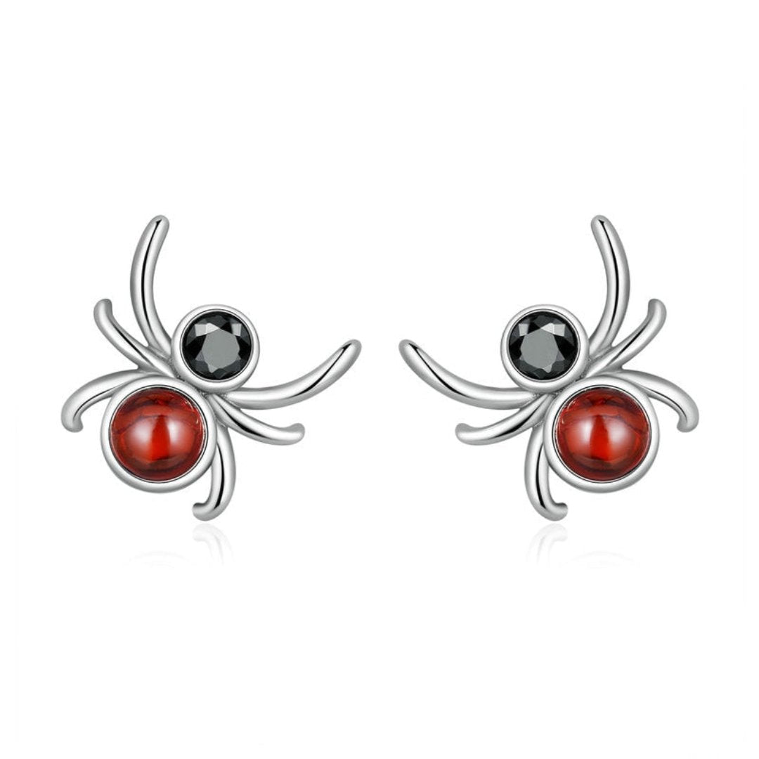 Ohrringe aus Sterlingsilber mit schwarzer und roter Spinne 