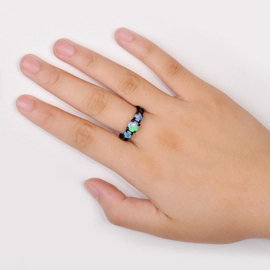 Chic Pink Opal Black Silver Ring