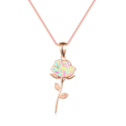 Blume Weißer Opal 925 Sterling Silber Halskette 