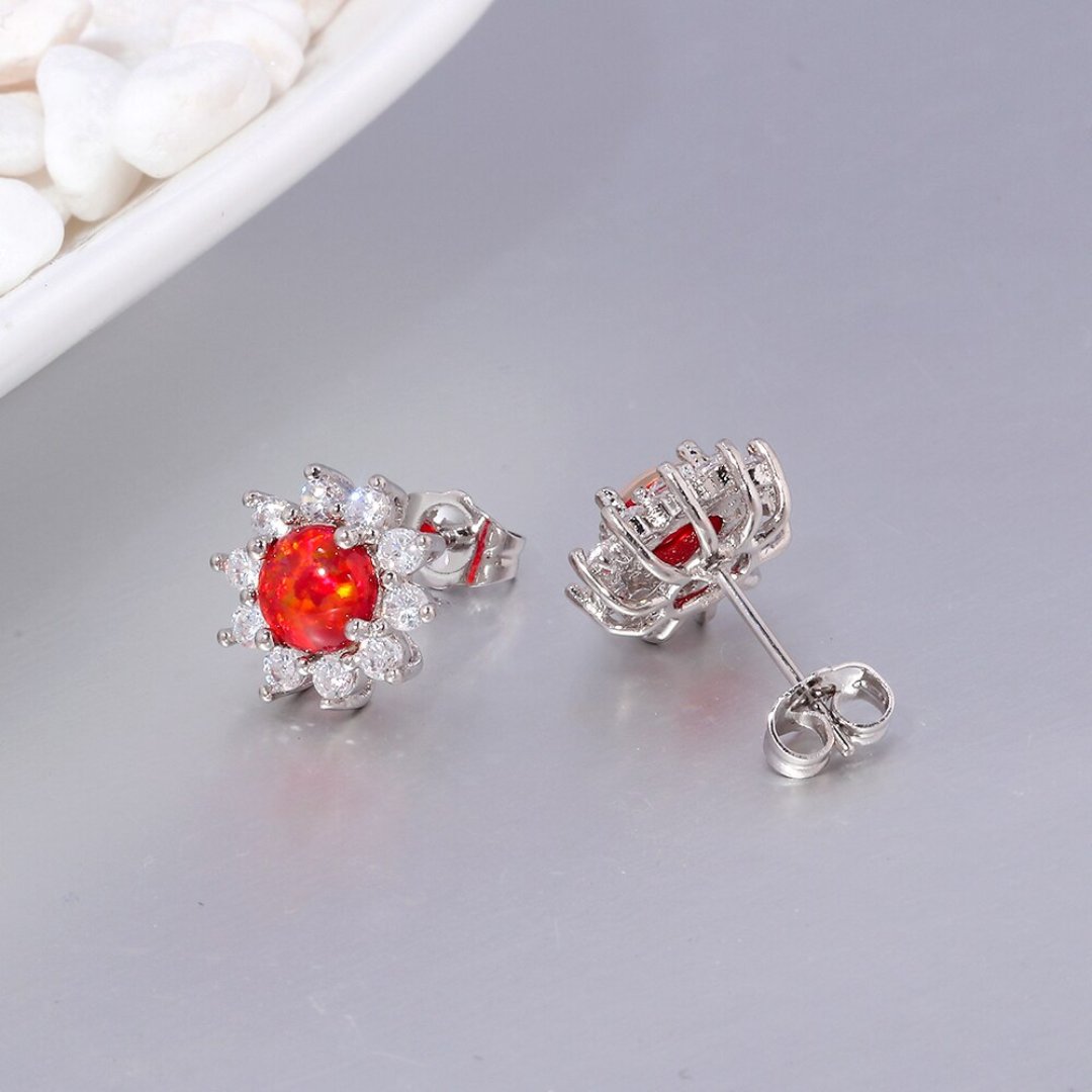 Sunflower Opal Silver Plated Earrings