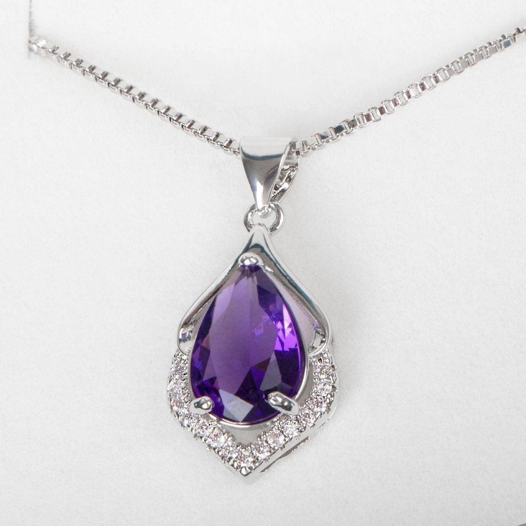 Elegant Amethyst & Zirconia Silver Necklace