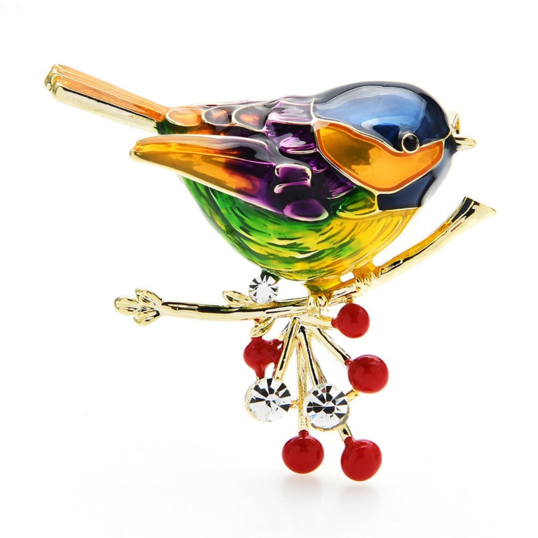 Elegant Enamel & Zirconia Bird Brooch