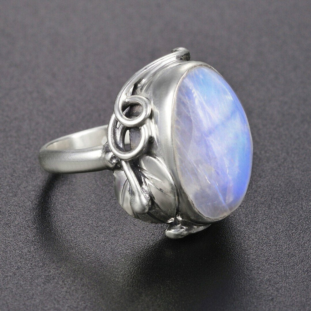 Natural Oval Moonstone Sterling Silver Ring