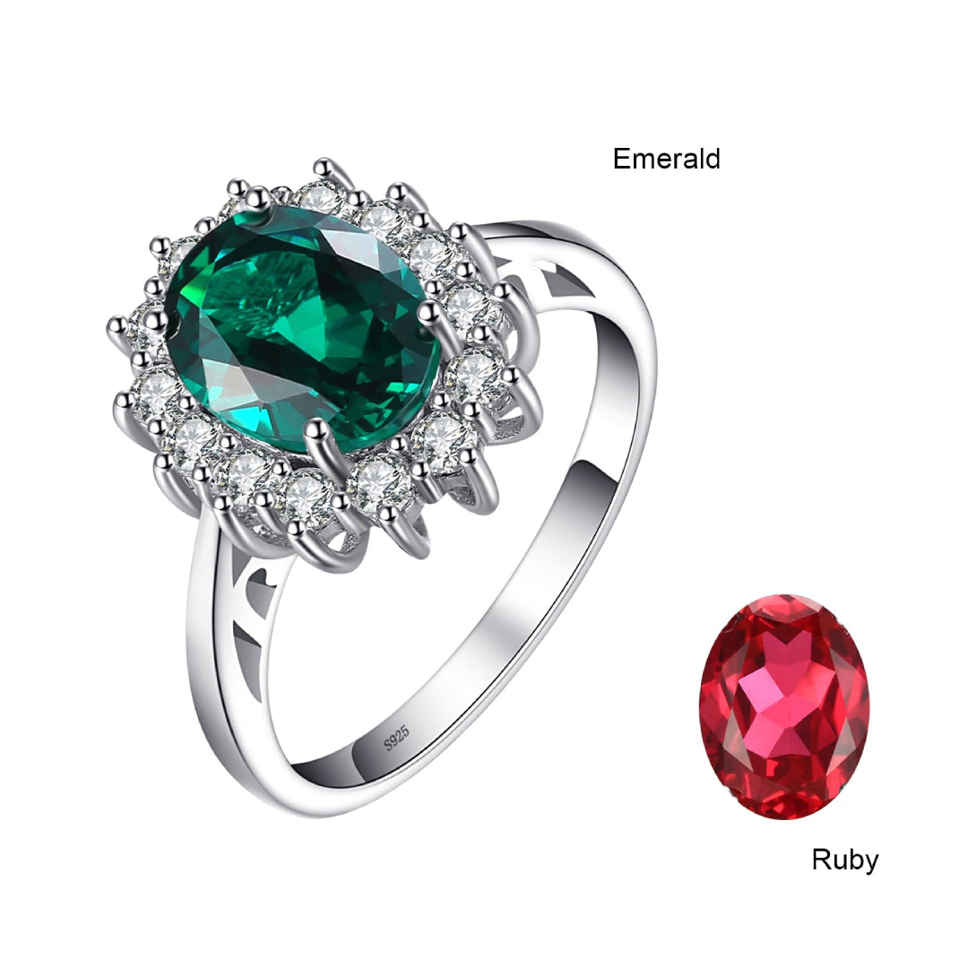 Diana Style Emerald 925 Sterling Silver Ring