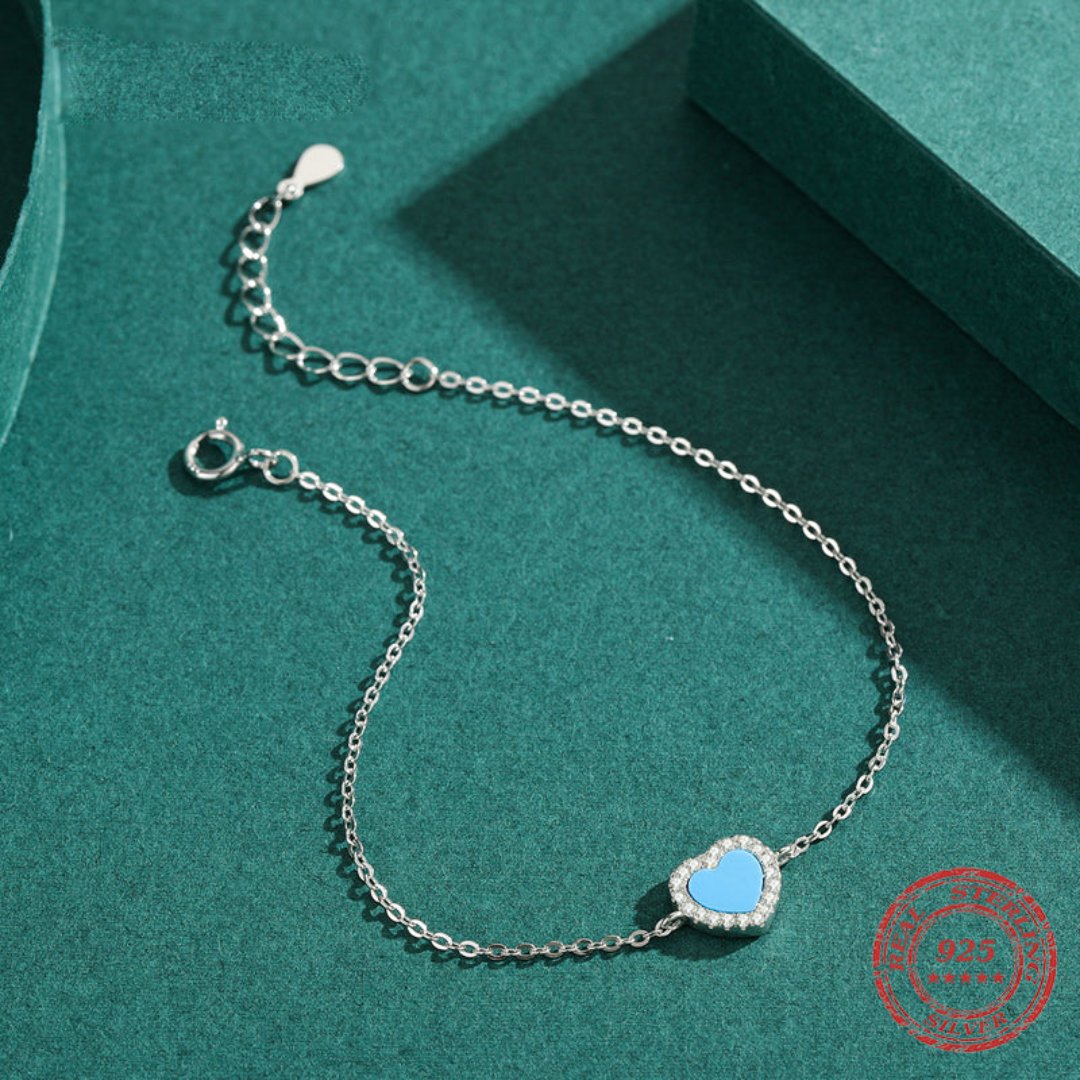 Herzförmiges Türkis-Armband aus 925er Sterlingsilber 