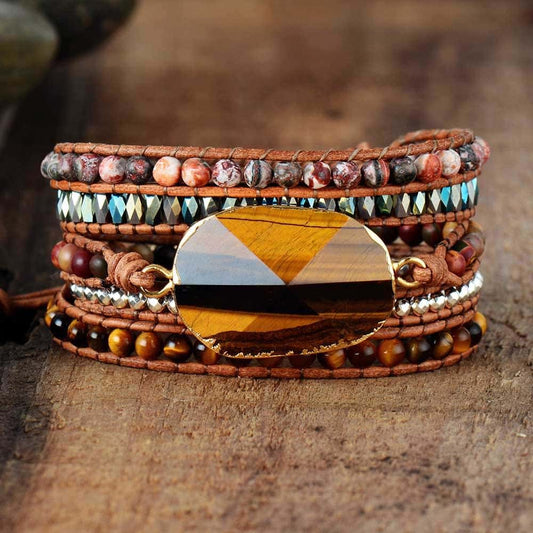 Elegant Tiger-Eye Jasper Wrap Bracelet