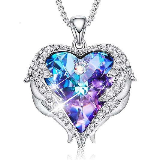 Crystal Heart Angel Wings Necklace
